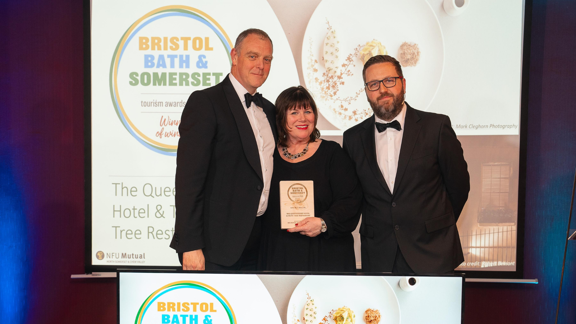 The team from The Queensberry Hotel & Olive Tree Restaurant receiving the Winner of Winners award at Bristol, Bath and Somerset Tourism Awards 2023